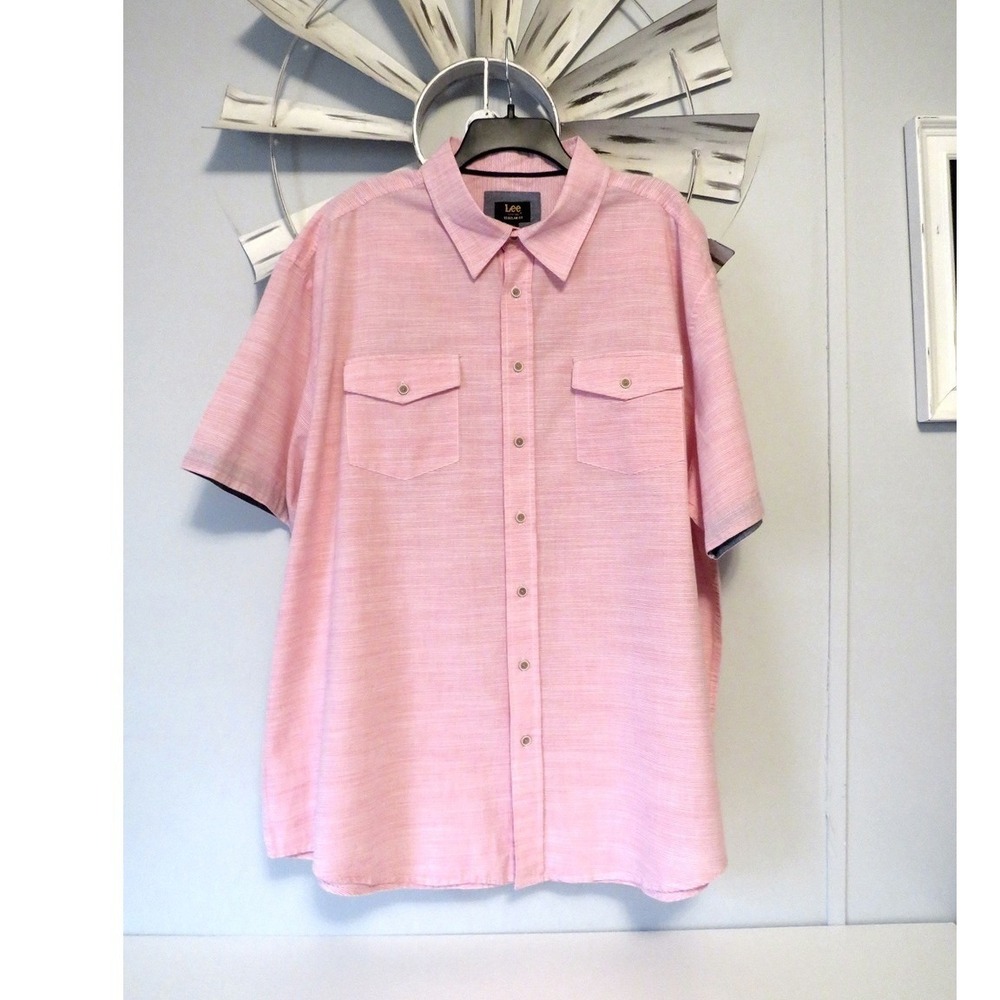 Lee Men's 2XL Pink Stripe Button Down Shirt NWT‎ Cotton Short Sleeve Casual
